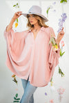 Seize the day Pink Dolman Sleeve Button Down Tunic