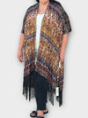 Simply floral Vintage Inspired Floral Kimono with Tassels - One Size Brown Multicolor