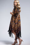 Simply floral Vintage Inspired Floral Kimono with Tassels - One Size Brown Multicolor