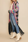 Wilflower Whisper Boho Crochet Floral Kimono with Tassels - Multicolor