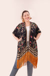 Ambition Vintage Inspired Floral Kimono with Tassels - Black and Gold