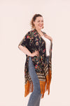 Ambition Vintage Inspired Floral Kimono with Tassels - Black and Gold