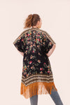 Ambition Vintage Inspired Floral Kimono with Tassels - Black and Gold