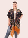 Ambition Vintage Inspired Floral Kimono with Tassels - Black and Gold