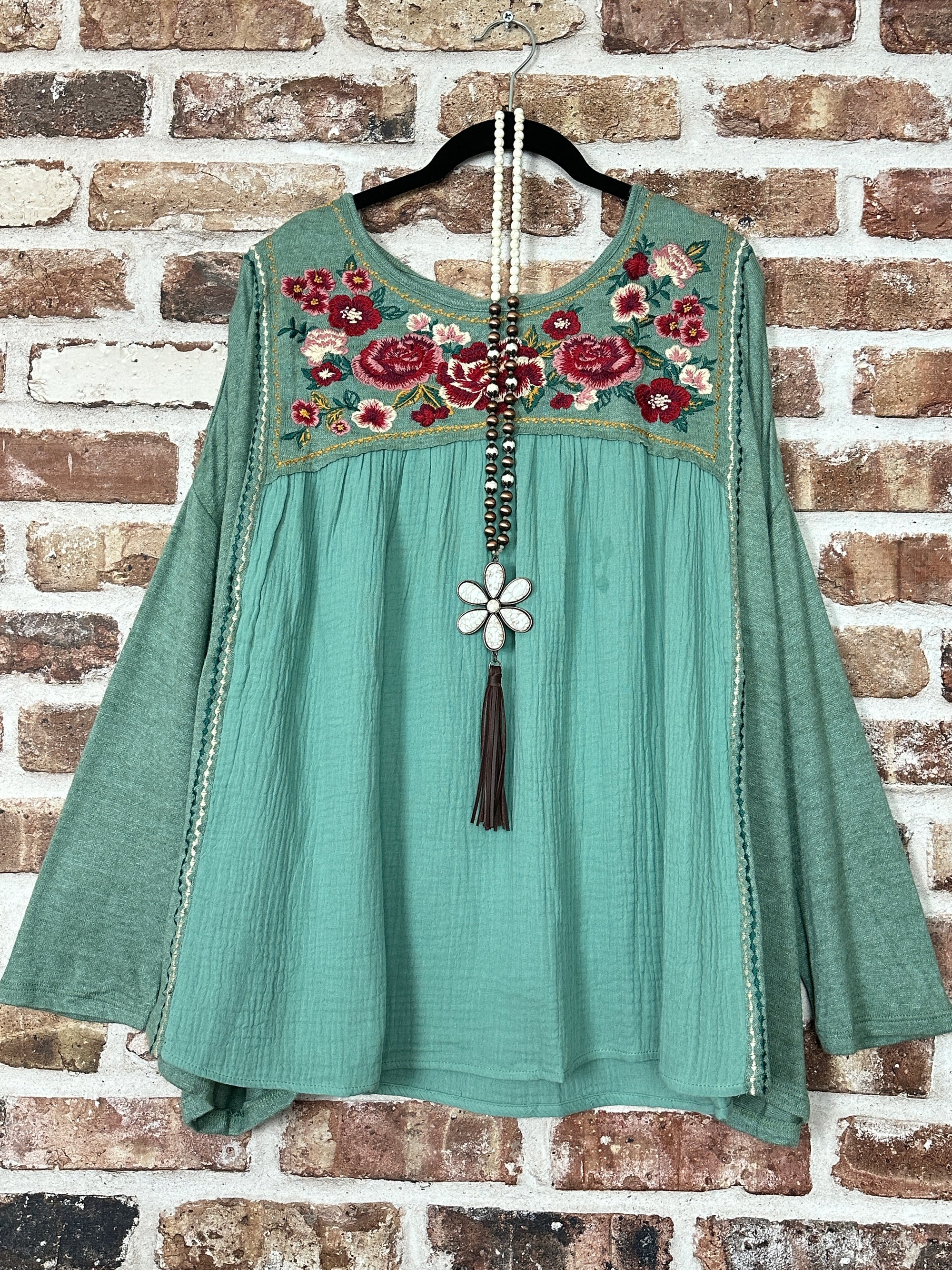 SEINE Casual Embroidered Bohemian Sage Tunic