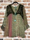 La vie Boheme Boho Velvet Embroidered Gravel Tunic