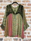 La vie Boheme Boho Velvet Embroidered Gravel Tunic