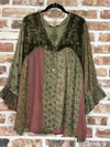 La vie Boheme Boho Velvet Embroidered Gravel Tunic