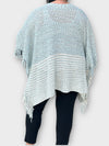 Blue Boho Peasant Poncho Sweater Knit Ruana
