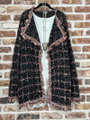 Meadow Drifter Hippie Ethnic Embroidered Black Tweed Black Fringe Jacket