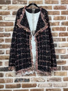 Meadow Drifter Hippie Ethnic Embroidered Black Tweed Black Fringe Jacket