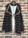 Meadow Drifter Hippie Ethnic Embroidered Black Tweed Black Fringe Jacket