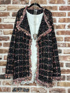 Meadow Drifter Hippie Ethnic Embroidered Black Tweed Black Fringe Jacket