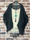 Carmel Determination Black Vintage Inspired Fringe Kimono