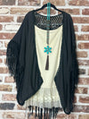 Carmel Determination Black Vintage Inspired Fringe Kimono