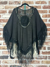 Carmel Determination Black Vintage Inspired Fringe Kimono