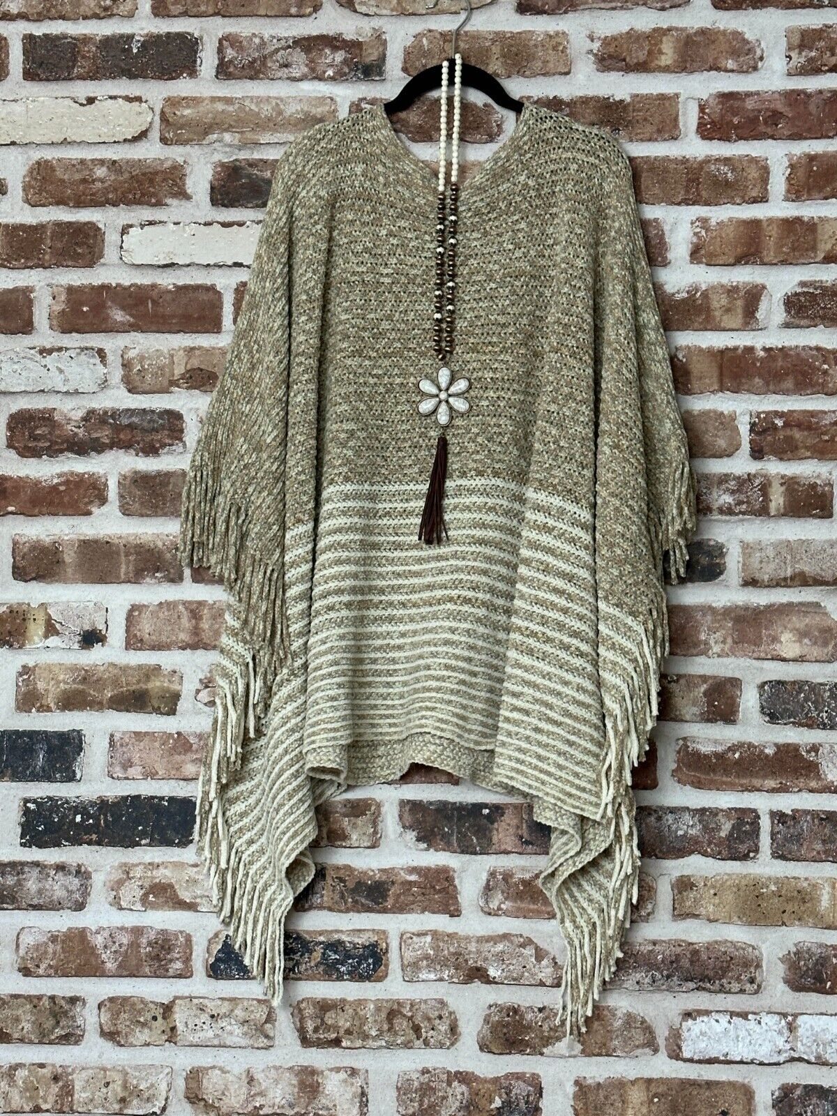Plus Size Mocha Boho Peasant Poncho Sweater Knit Ruana Kimono Tunic