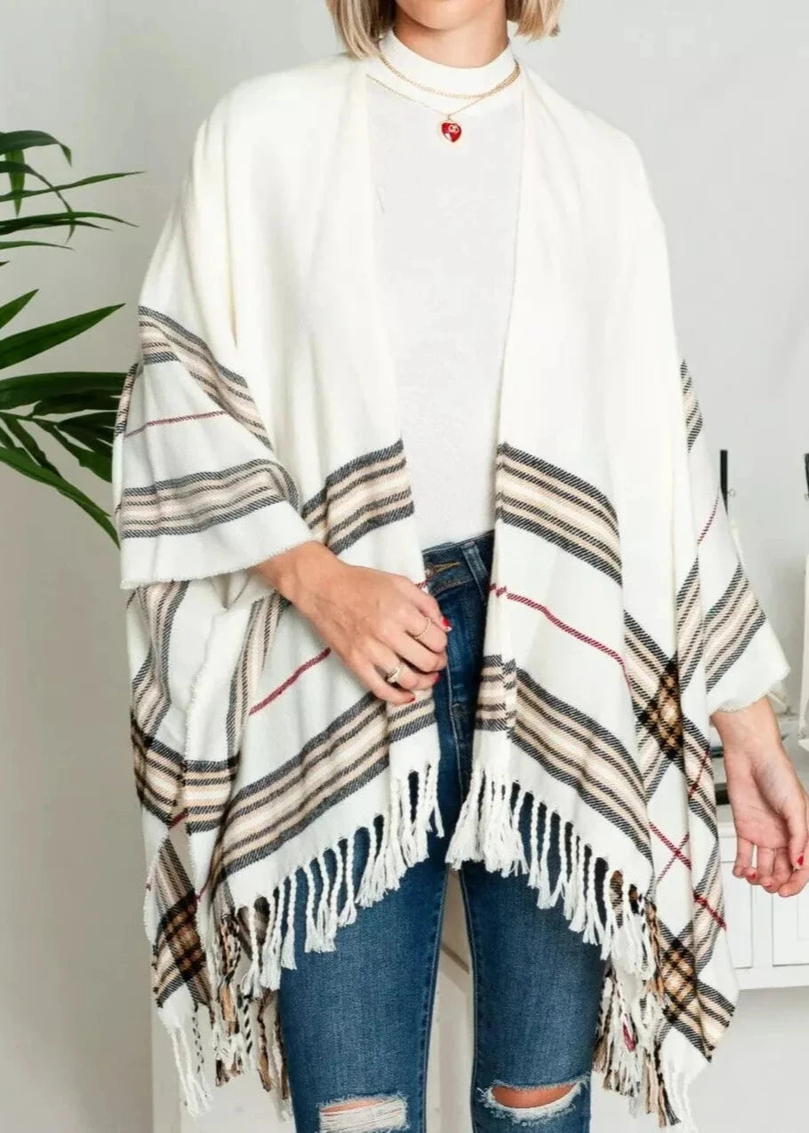 C'est la vie  fringe Ivory Poncho