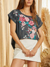 Soho Bohemian Charcoal Embroidered Tunic-100% cotton