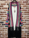 Wilflower Whisper Boho Crochet Floral Kimono with Tassels - Multicolor