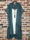 Bordaux Vintage Gray Blue Embroidered Ruffle Kimono