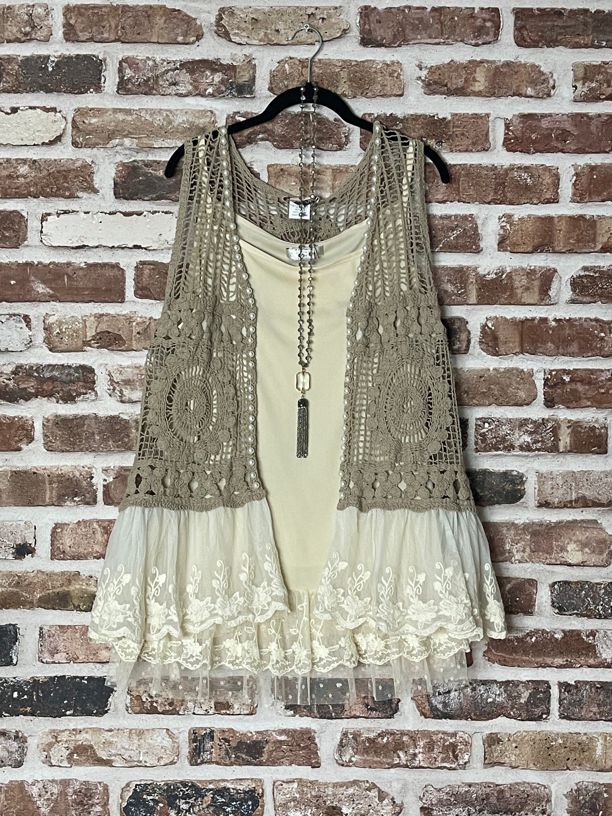 Be Yourself Embellished Laced Embroidered Boho Peasant Crochet Vest