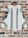 Inspire Embroidered Floral  Boho Chic Black White Tunic