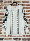 Inspire Embroidered Floral  Boho Chic Black White Tunic