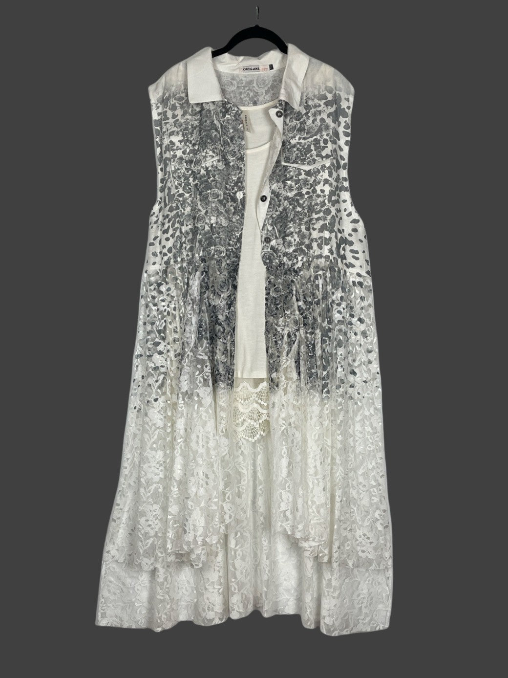Ivory Lace Vest - Feather Floral 608-U013 – Zadie B's Fashions