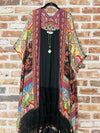 Simply floral Vintage Inspired Floral Kimono with Tassels - One Size Multicolor
