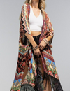 Simply floral Vintage Inspired Floral Kimono with Tassels - One Size Multicolor
